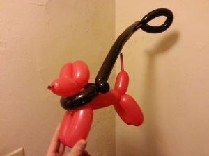 balloon dog on a leash